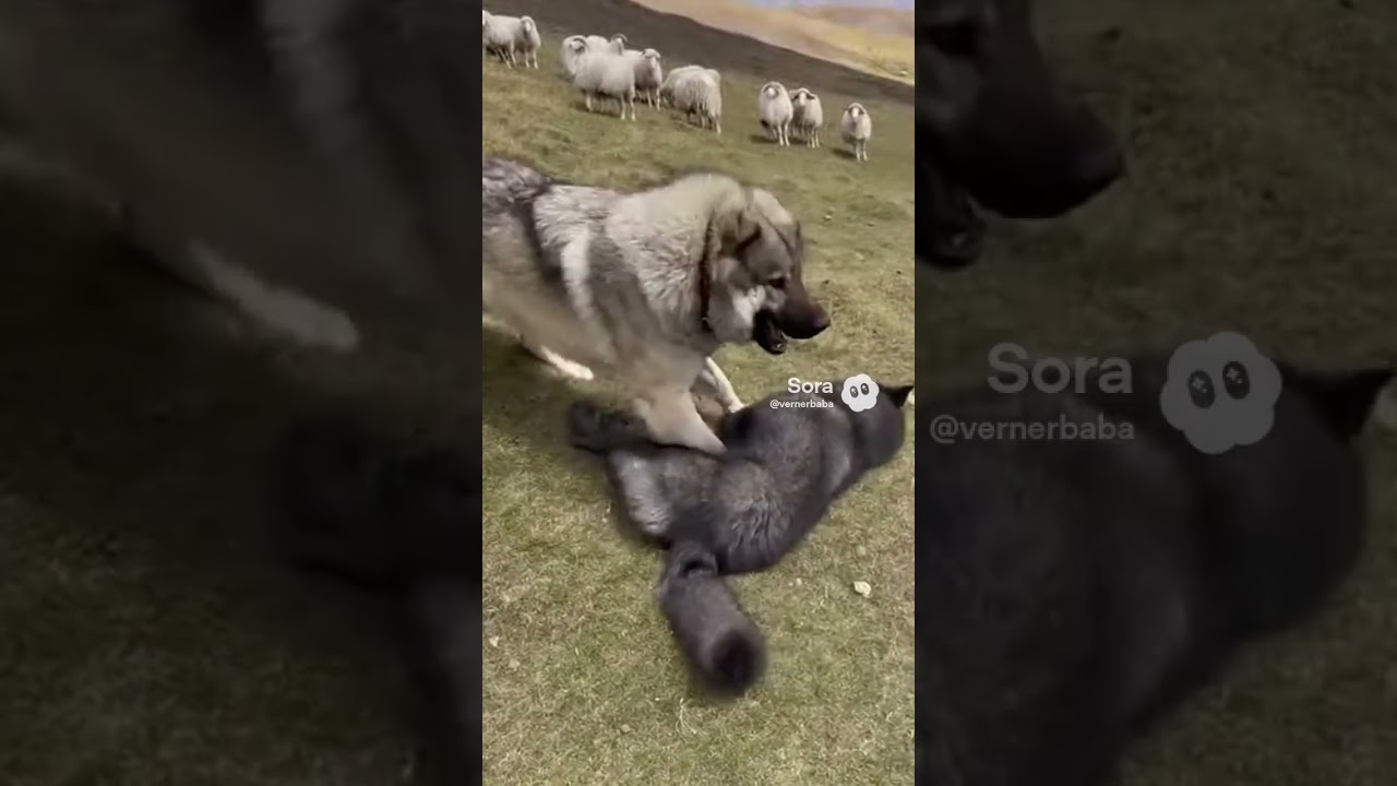 Snow-covered farm guarded by a fearless Caucasian Shepherd.