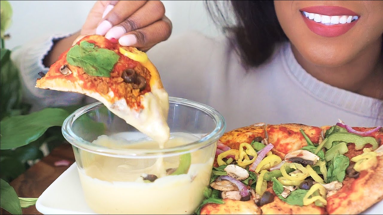 ASMR Eating: Vegan Chorizo Pizza & Cheese Sauce | No Talking
