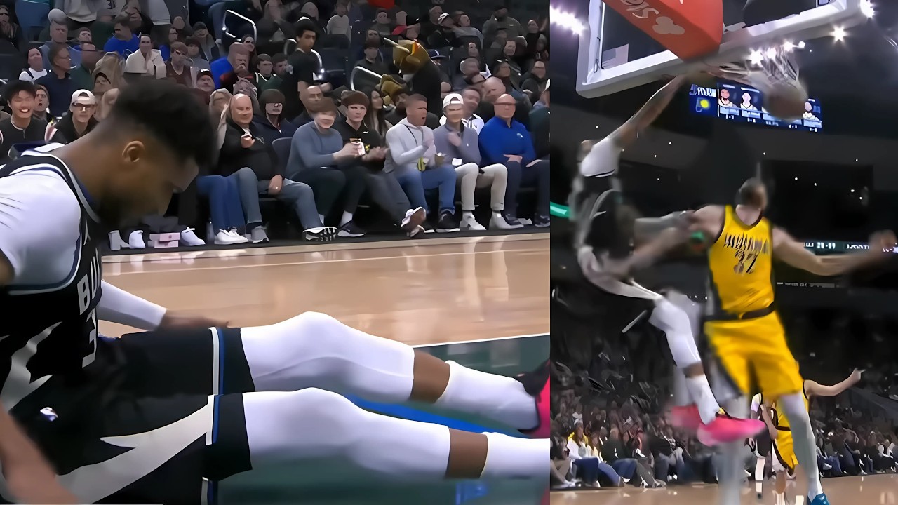 Giannis tweaks knee after huge dunk and trainers don't let him go back into game | Monster Dunk