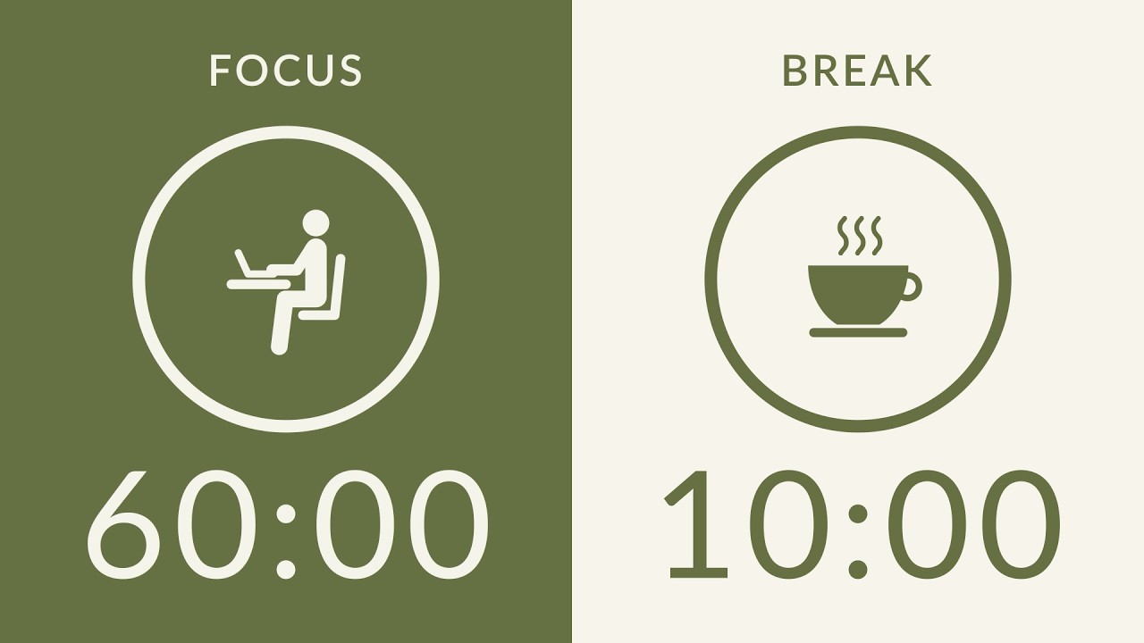 60/10 Pomodoro Timer with Green Noise 🎧 4-Hour Study with Me for Deep Focus & ADHD ✨
