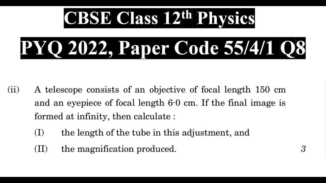 A telescope consists of an objective of focal length 150 cm and an eyepiece of focal length 6.0 cm.
