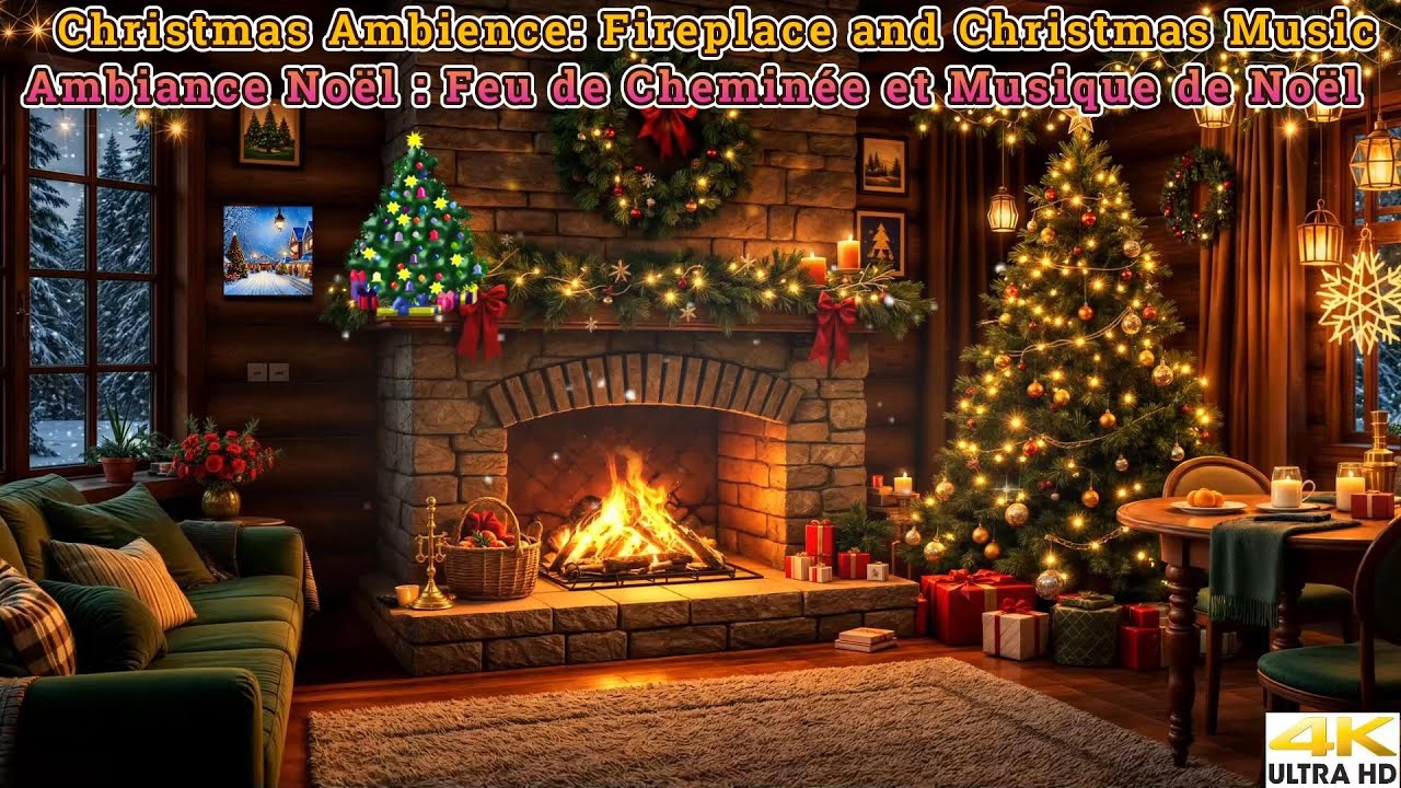 Ambiance Noël : Feu de Cheminée et Musique de Noël Christmas Ambience: Fireplace and Christmas Music