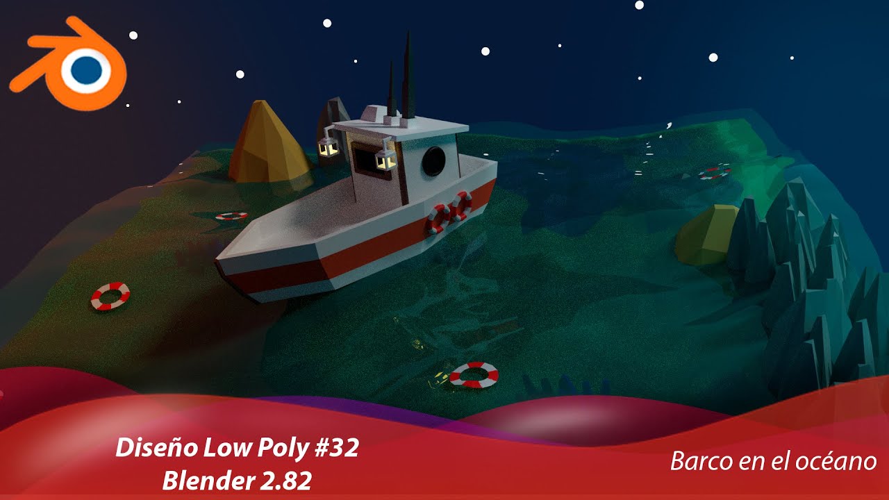 Diseño Low Poly Blender 2.82 #32 | Barco en el océano | Ocean - Shrinkwrap