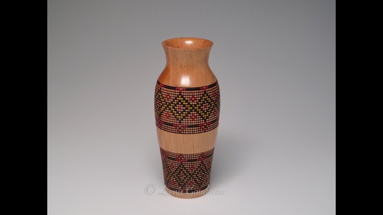 Woodturning ( No.25 ) - Basket wave illusion on cherry vase