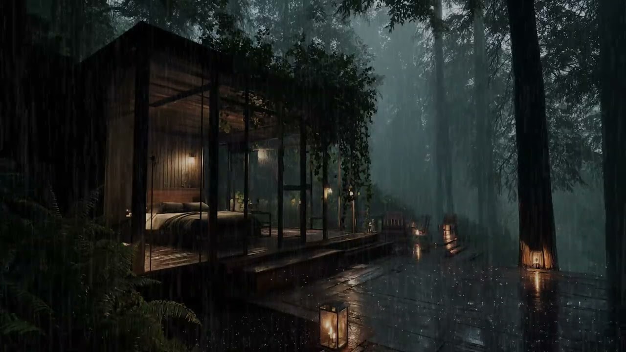 Rainy Forest Room at Night | Quiet Rain for Sleep [No Music]