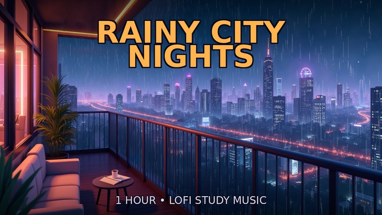 Rainy City Night Ambience for Studying | 1 Hour Lofi Study Music | Rain Sounds for Focus