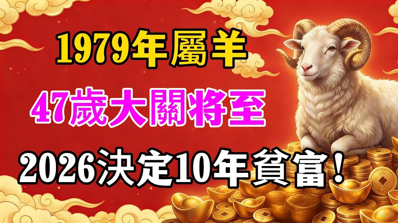 1979年屬羊人，己未之命！2026年47歲大關將至，這一年決定你未來十年的貧富！生肖羊必看！