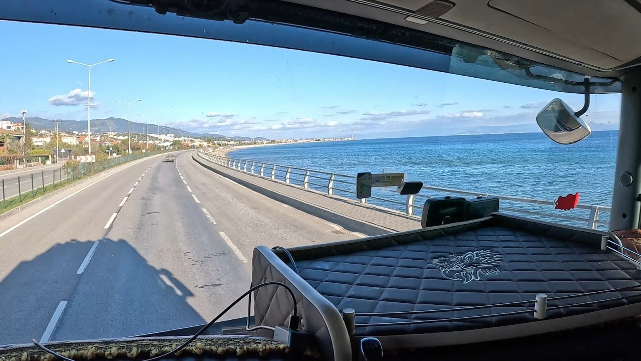Truck Vlog - Turkey. Road to Izmir. Mountains, Sea View, and Setting Sun.