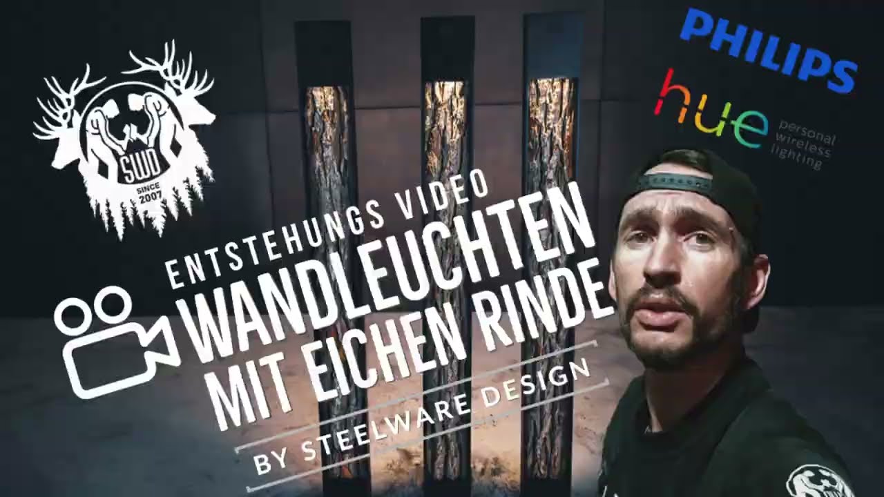 Wandleuchte mit Baumrinde und Philips Hue