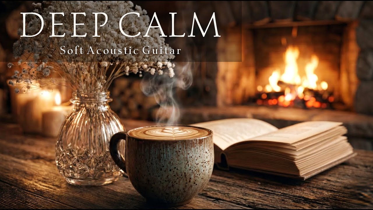 Soft Acoustic Guitar for Deep Calm & Stress Relief | Cozy Coffee & Reading by Fireplace (2 Hours)