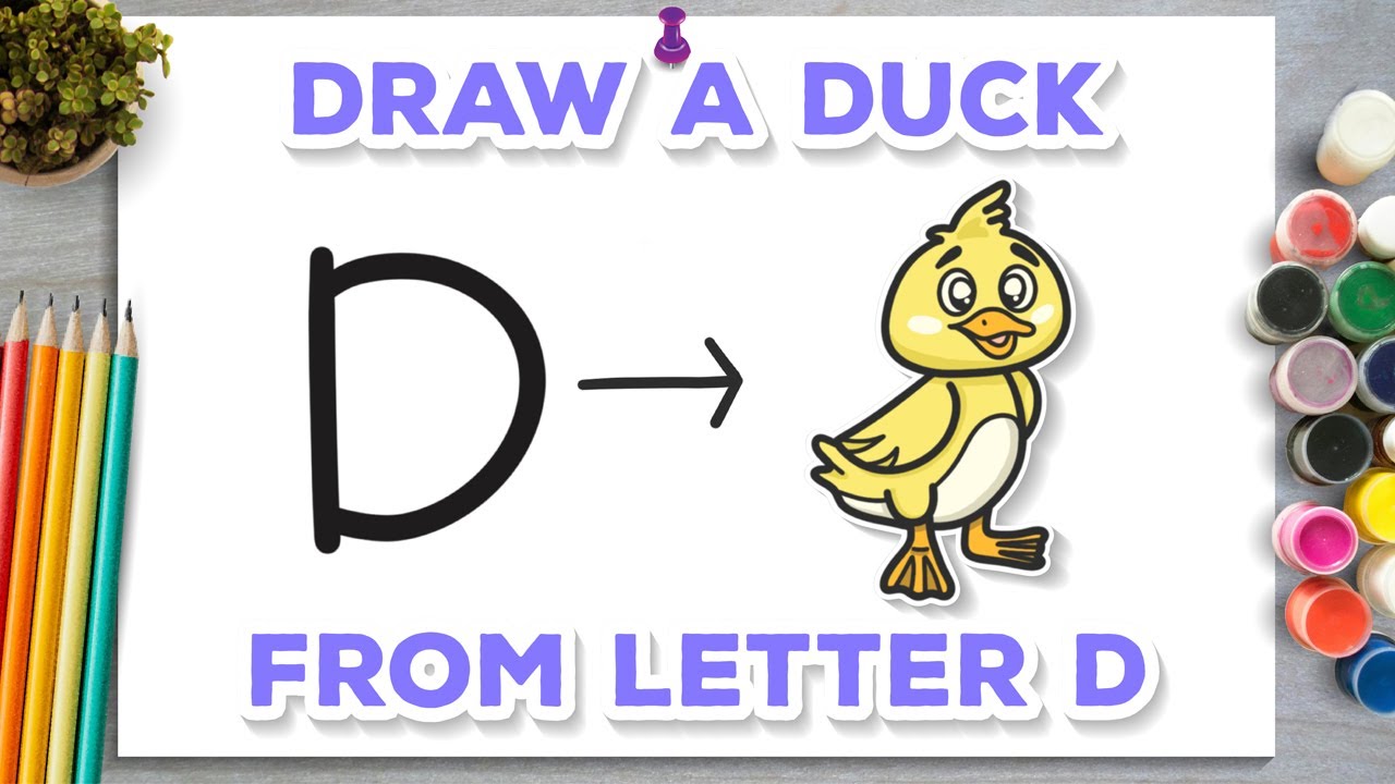 how to draw a duck from letter D