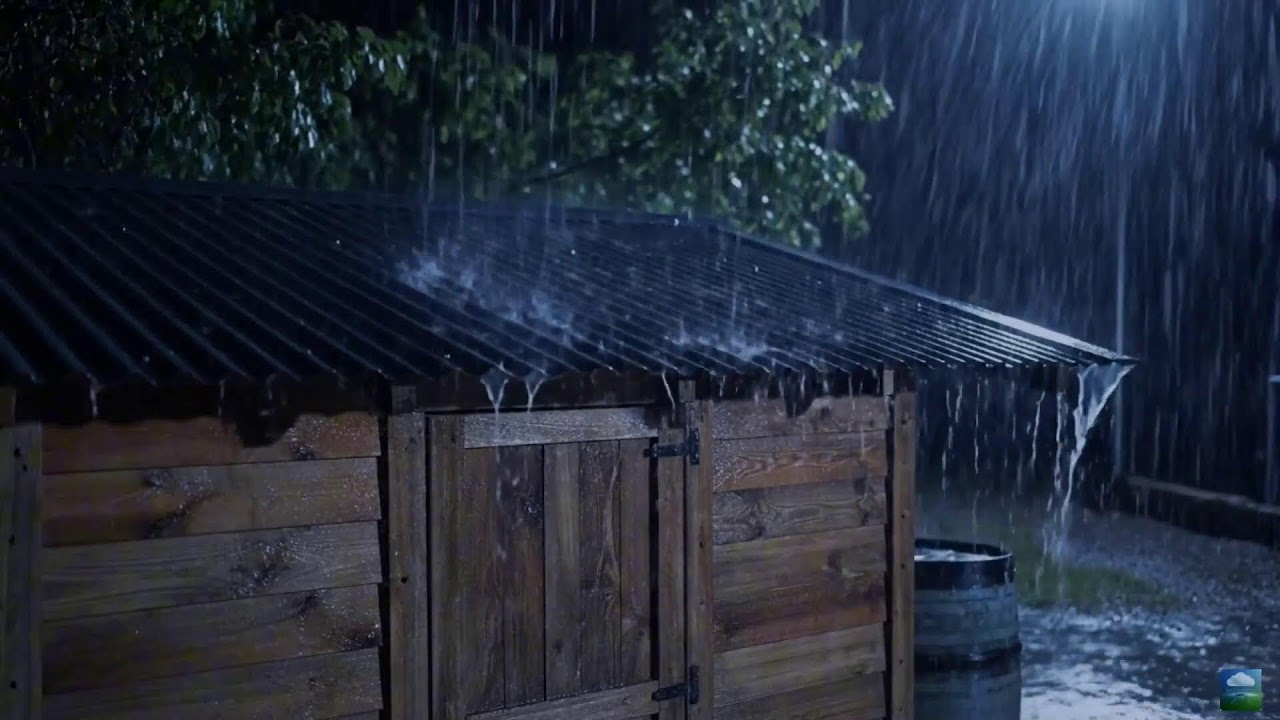 Midnight Steady Rain on Metal Roof with Gentle Thunder | Calming ASMR for Deep Rest