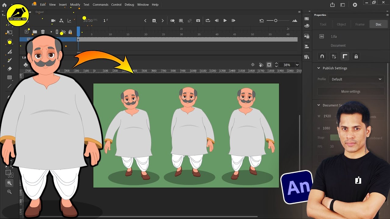Front Walk Cycle Animation | 2D Animation Step By Step | Adobe Animate | @LearnAnimationHindi