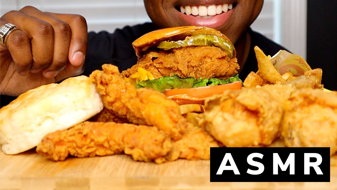 FRIED CHICKEN ASMR: BOJANGLES CHICKEN, CHICKEN LEG, & BUSCUIT MUKBANG (NO TALKING)