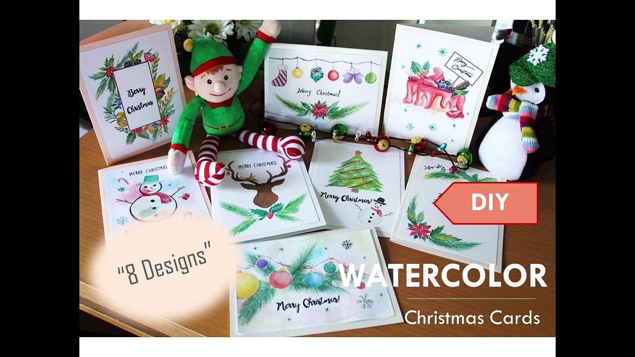 "8 Different Designs" DIY Watercolor Christmas Cards -TimeLapse-
