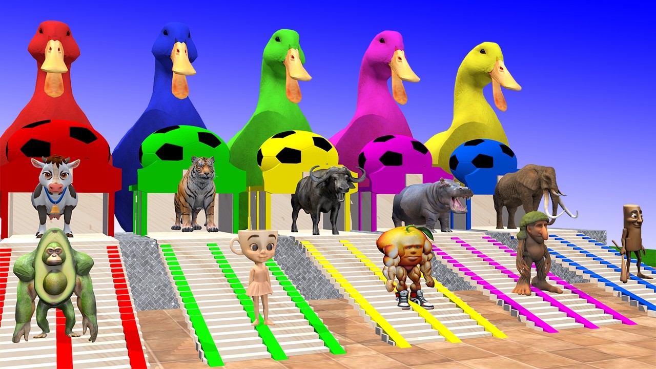 Long Slide Game With Elephant Gorilla Buffalo Hippopotamus Tiger 3d Animal Game Funny 3d Animals