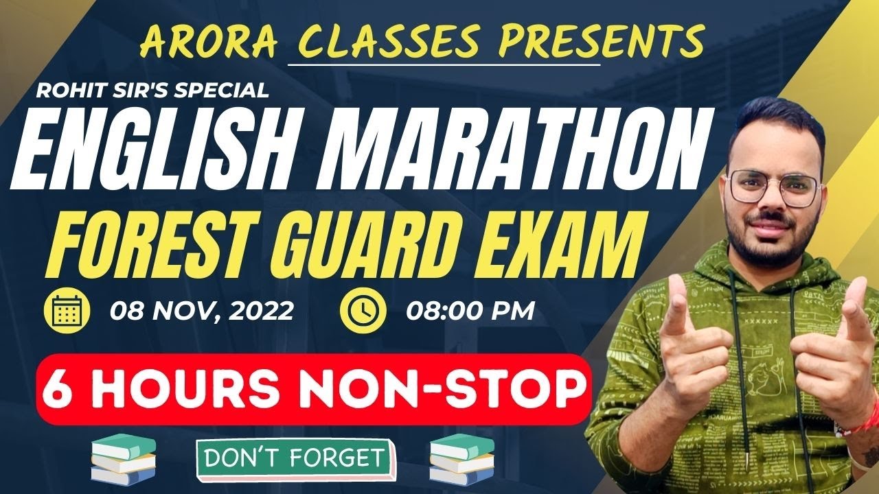 FOREST GUARD EXAM | ENGLISH MARATHON | 6 HOURS NON-STOP | LIVE | 08:15 PM | ARORA CLASSES BATHINDA