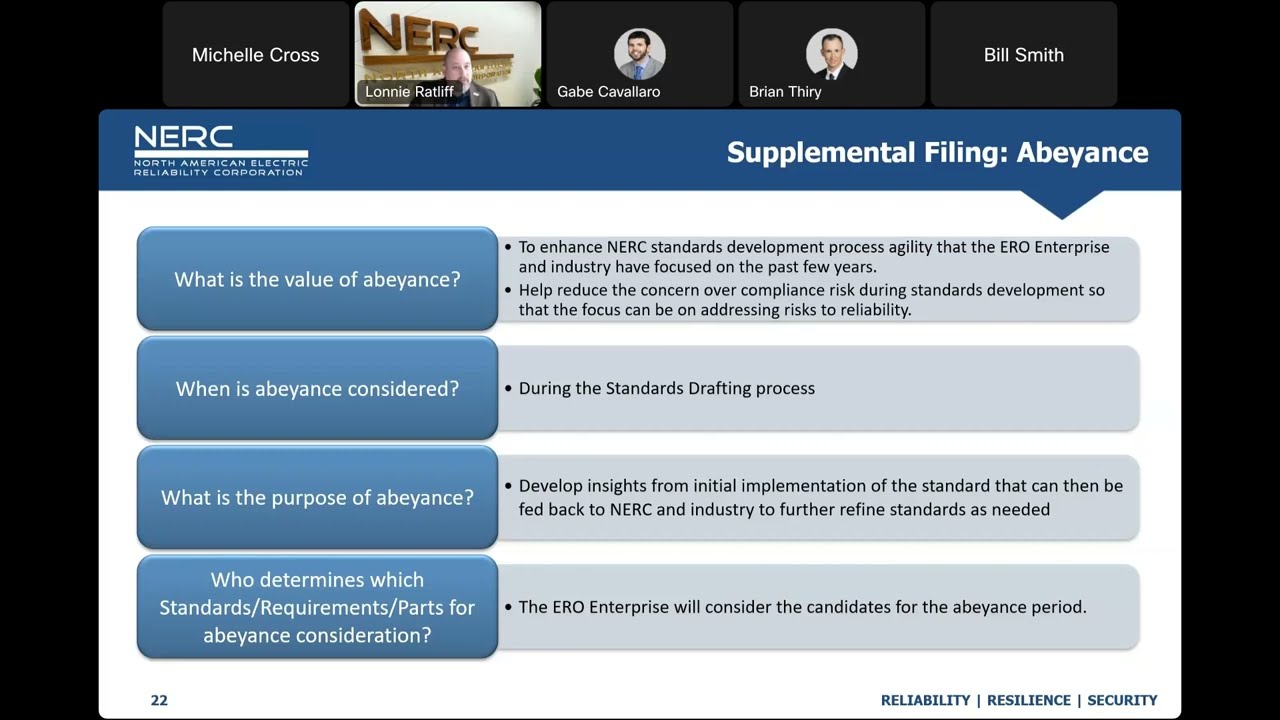 NERC Reliability Standard compliance abeyance period overview May 2025 Tech Talk