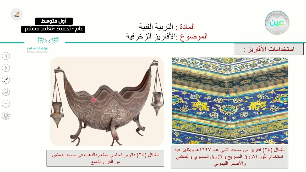 الأفاريز الزخرفية - التربية الفنية - أول متوسط
