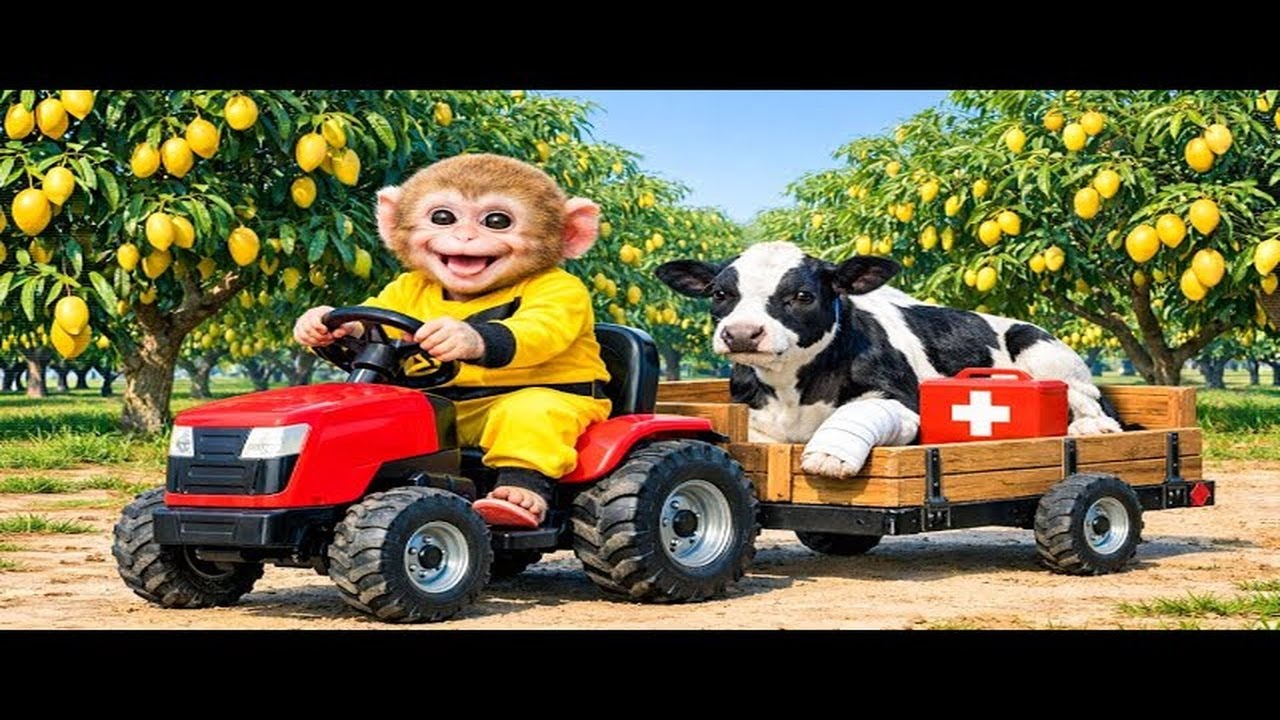 Monkey Drives Tractor to Harvest Mangoes & Rescues an Injured Dairy Cow ｜ Monkey Farm Work