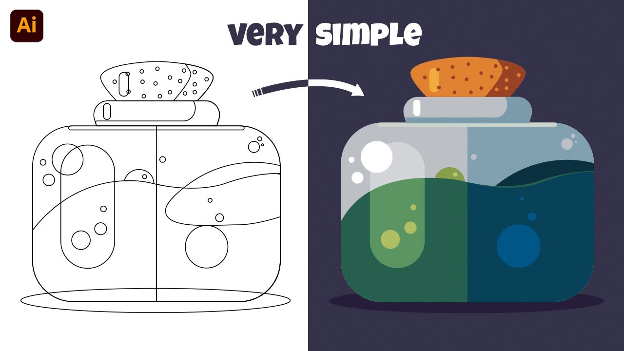 Adobe Illustrator Tutorial | Glass bottle Vector Illustration