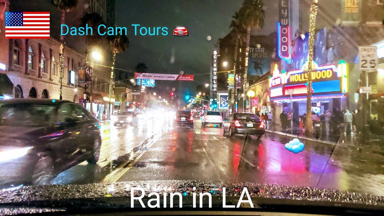 Dash Cam Tours 🚘 Night Driving in the Rain through Hollywood, California,  USA