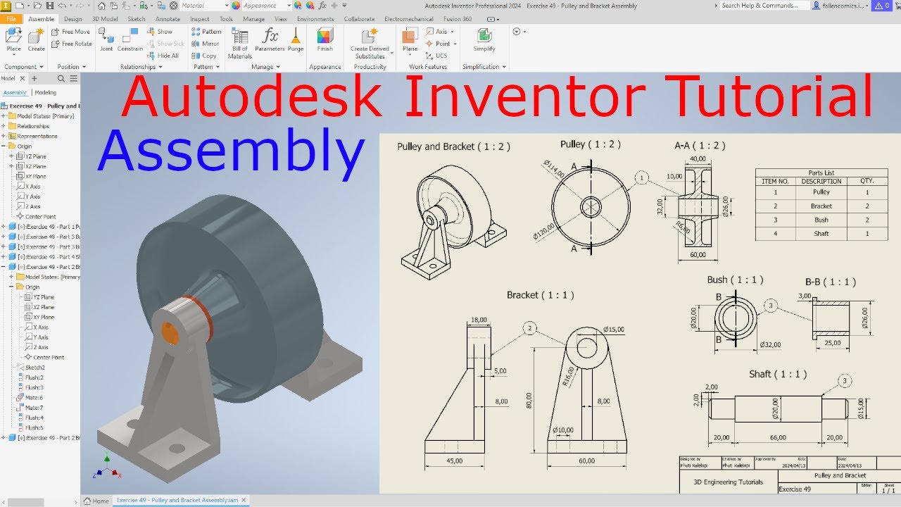 Pulley and Bracket Assembly | Autodesk Inventor Tutorial