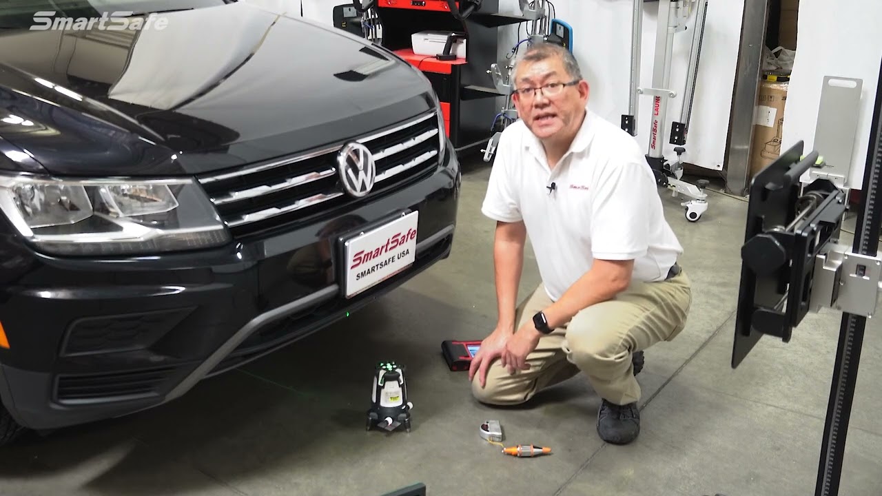 ACC Radar Sensor calibration on a 2020 VW Tiguan using the SmartSafe 3-in-1 calibration frame.