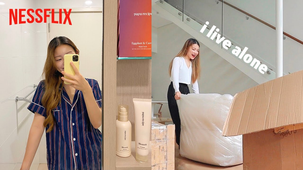 I Live Alone | new apartment furniture, rainy days, sweet potato brownies, stress eating 🍜