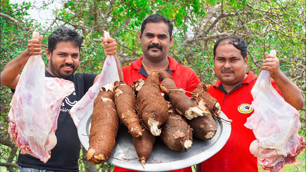 மட்டன் கப்ப கறி | Tapioca Mutton curry | Cassava Mutton Fry | Kerala Traditional Food Village style