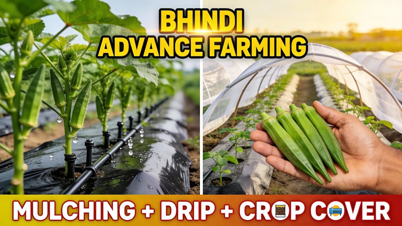 “भिंडी की खेती का सही तरीका 🌱 | Drip + Mulching + Crop Cover