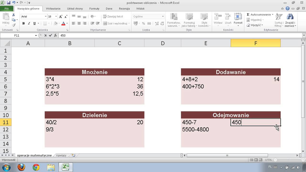 Excel - podstawowe obliczenia