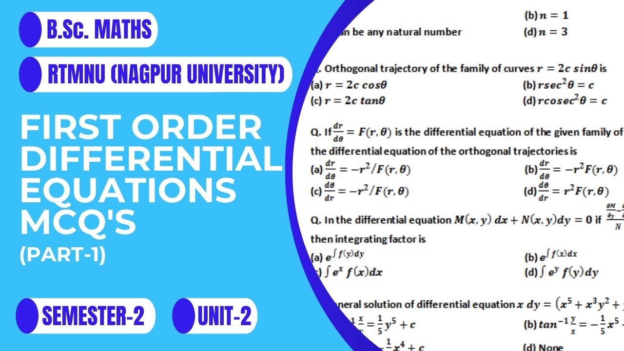 First order differential equations | MCQ's | Part-1 | RTMNU | Nagpur University | B.Sc. Maths