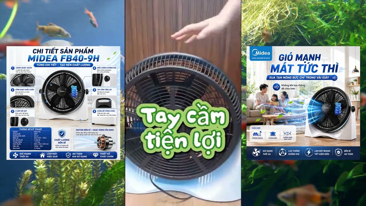 Quạt S&agrave;n Midea FB40-9H 55W | Quạt B&agrave;n 5 C&aacute;nh 55W Gi&oacute; Mạnh, 3 Tốc Độ, Ch&iacute;nh H&atilde;ng