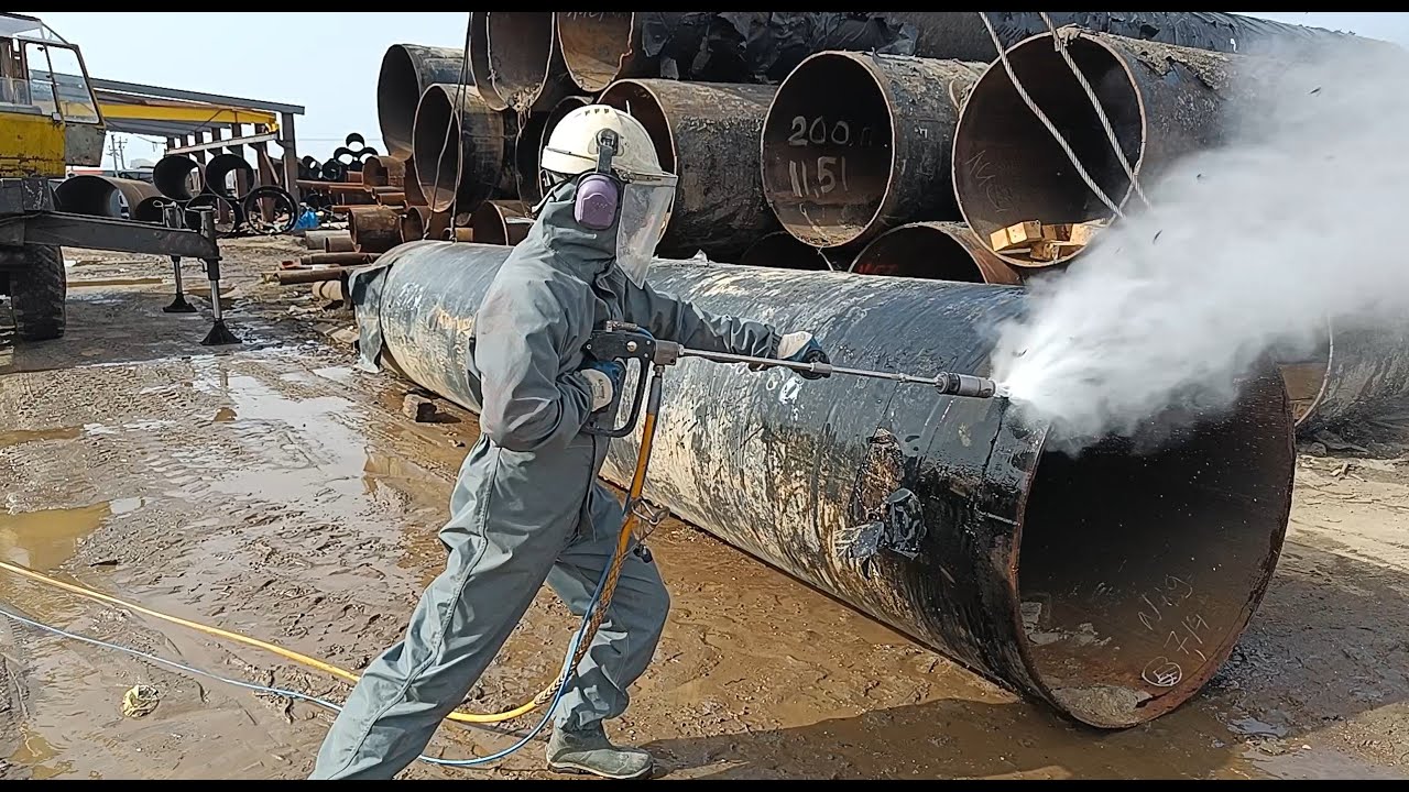 Удаление изоляции труб водой вручную / Manual removal of pipe insulation with water