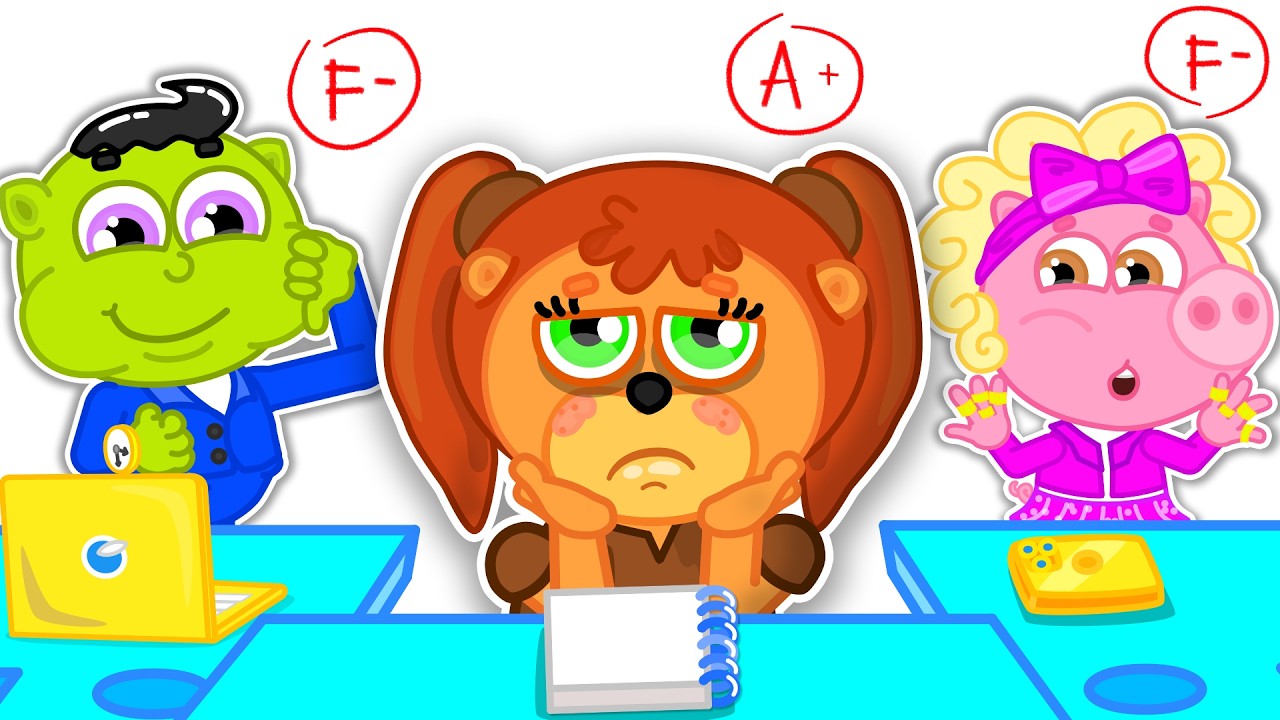 Família Leão Português | O conhecimento é a coisa mais importante na escola | Vídeo para crianças