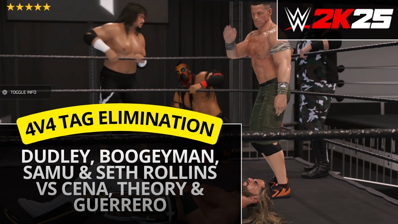 WWE 2K25 – 4v4 Tag Elimination: Dudley, Boogeyman, Samu & Seth Rollins vs Cena, Theory & Guerrero