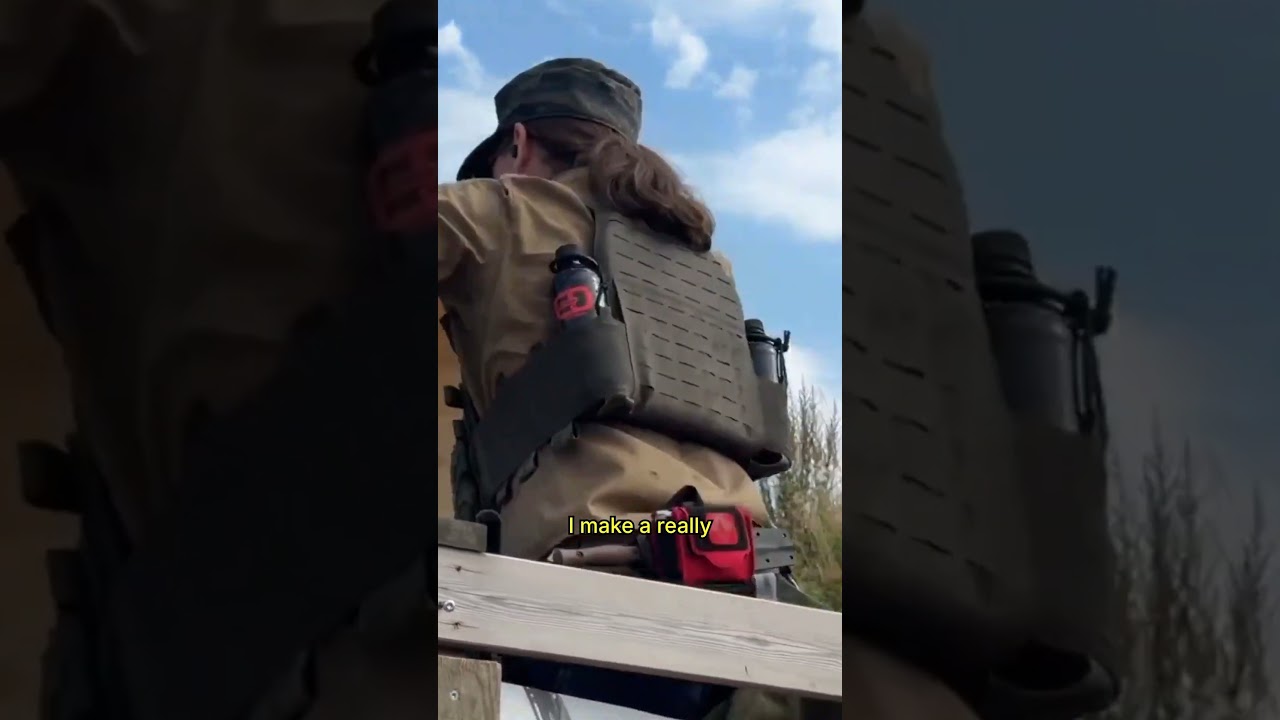Shooting a live drone with one shotgun round while chained