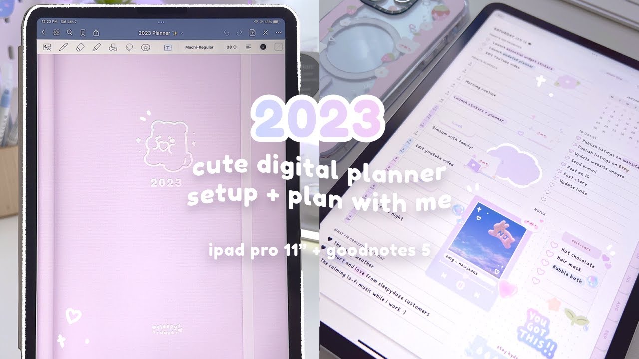 2023 cute + aesthetic digital planner setup & tour ☁️💕 | plan with me, ipad pro 11, goodnotes 5