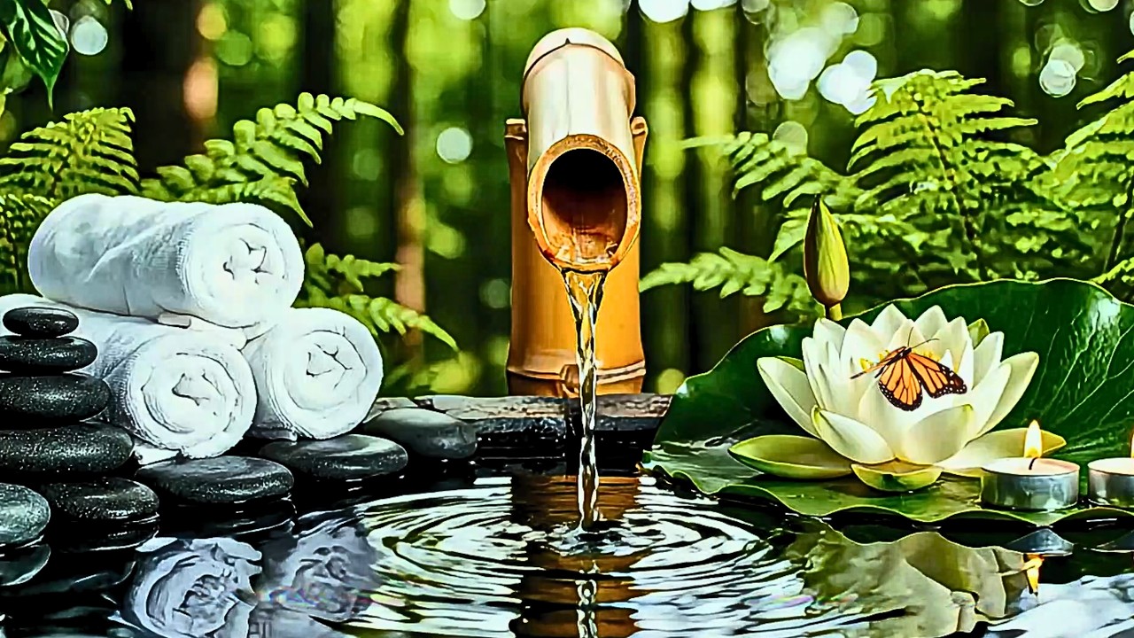 Full Total Relaxation to Deep Sleep 🌿 Bamboo Water Fountain Music