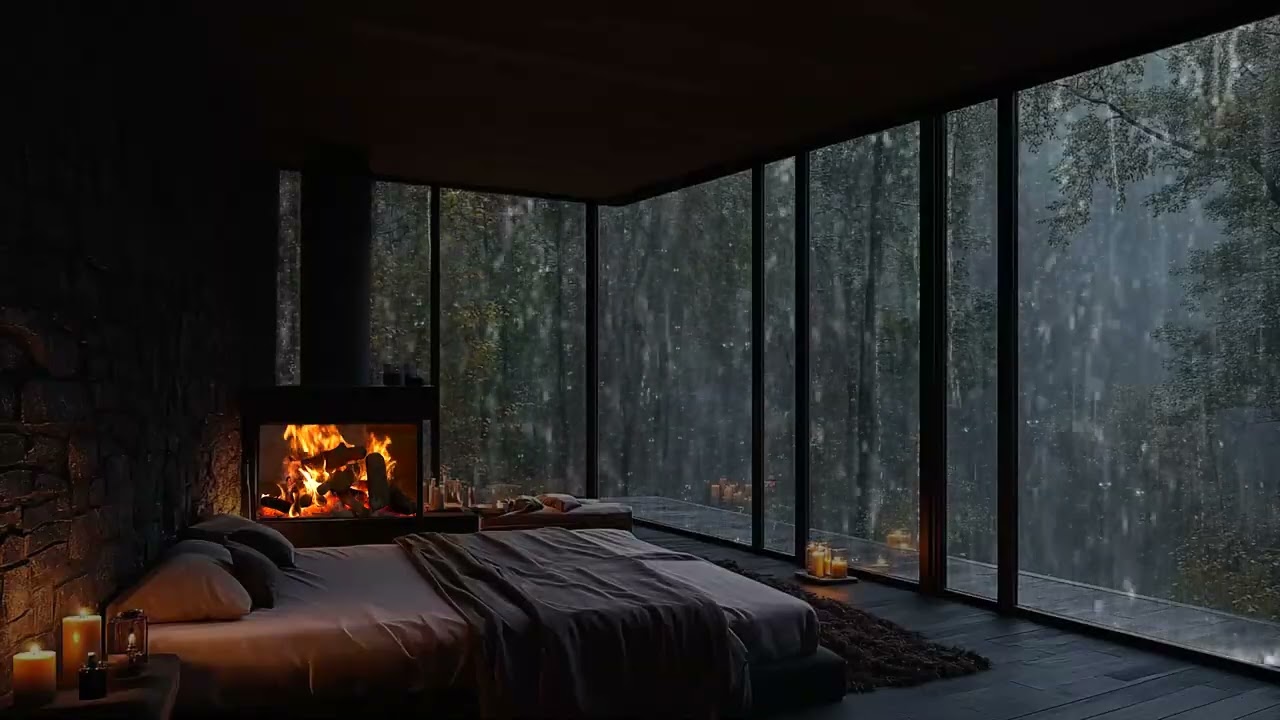 Powerful Rain and Thunder Sounds on Window – Relaxing Sounds for Stress Relief and Deep Sleep