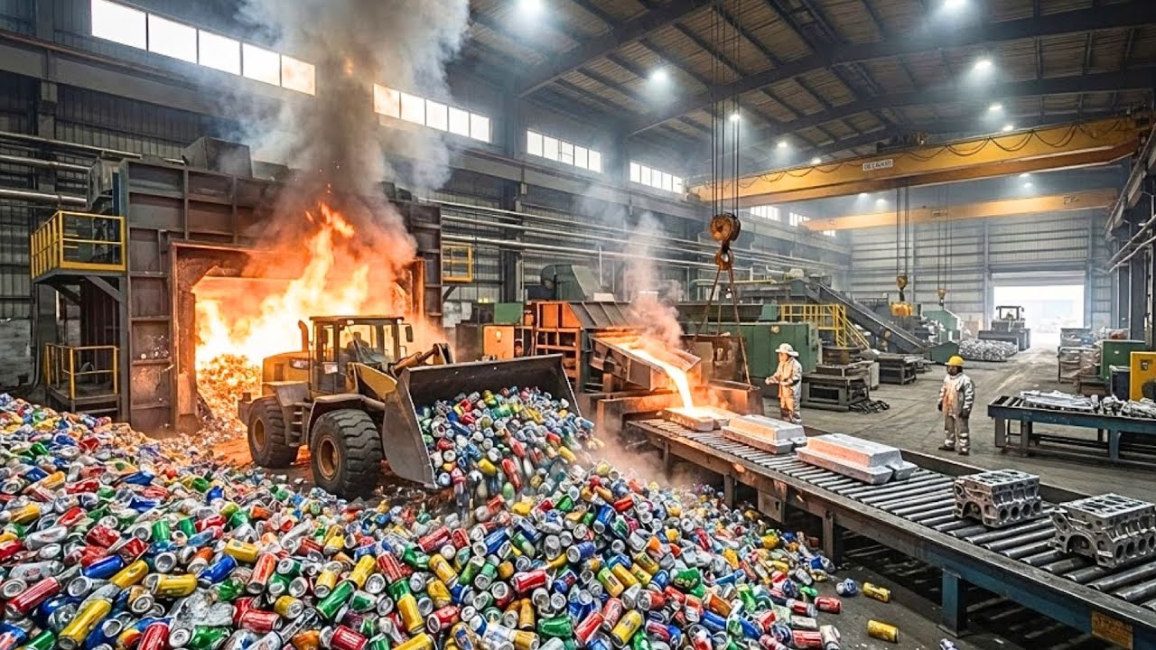 Inside the Aluminum Recycling Giant – How Millions of Soda Cans Become New Car Parts (Full Process)