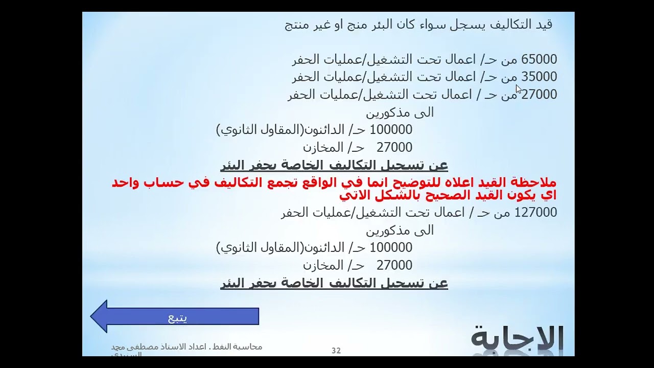 محاضرة مصادر/نفقات الحفر واعداد البئر للانتاج/ أ.مصطفى