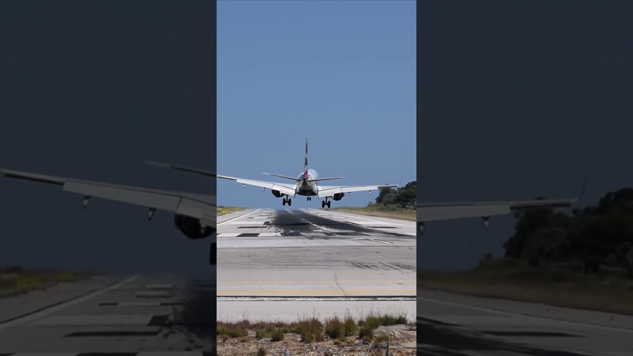Landing at Skiathos airport BA E190