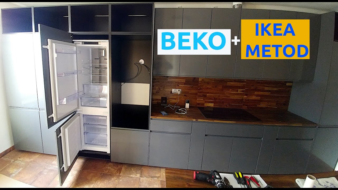 Холодильник Beko встроенный в кухонноый шкаф IKEA METOD. С морозильной камерой -  BCNA275E4SN