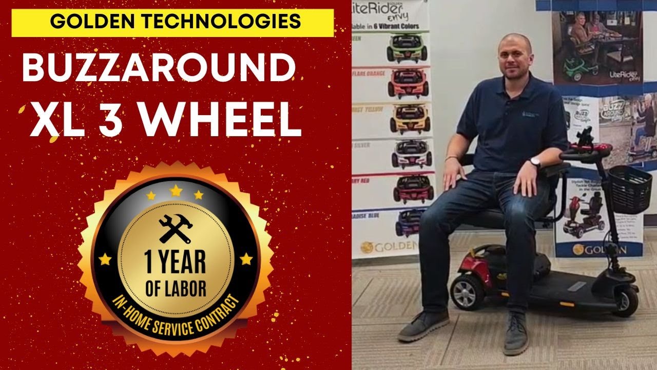 Golden Technologies Buzzaround XL 3-Wheel Mobility Scooter GB121B-STD [2024]