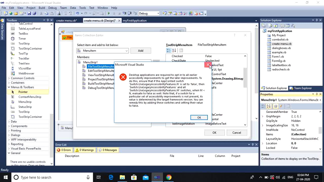 9. Creating menu in VB.Net