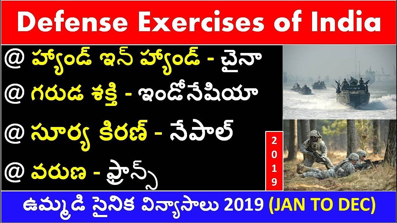 List of Joint Defence Exercises of India with different countries In Telugu | 2019 current affairs