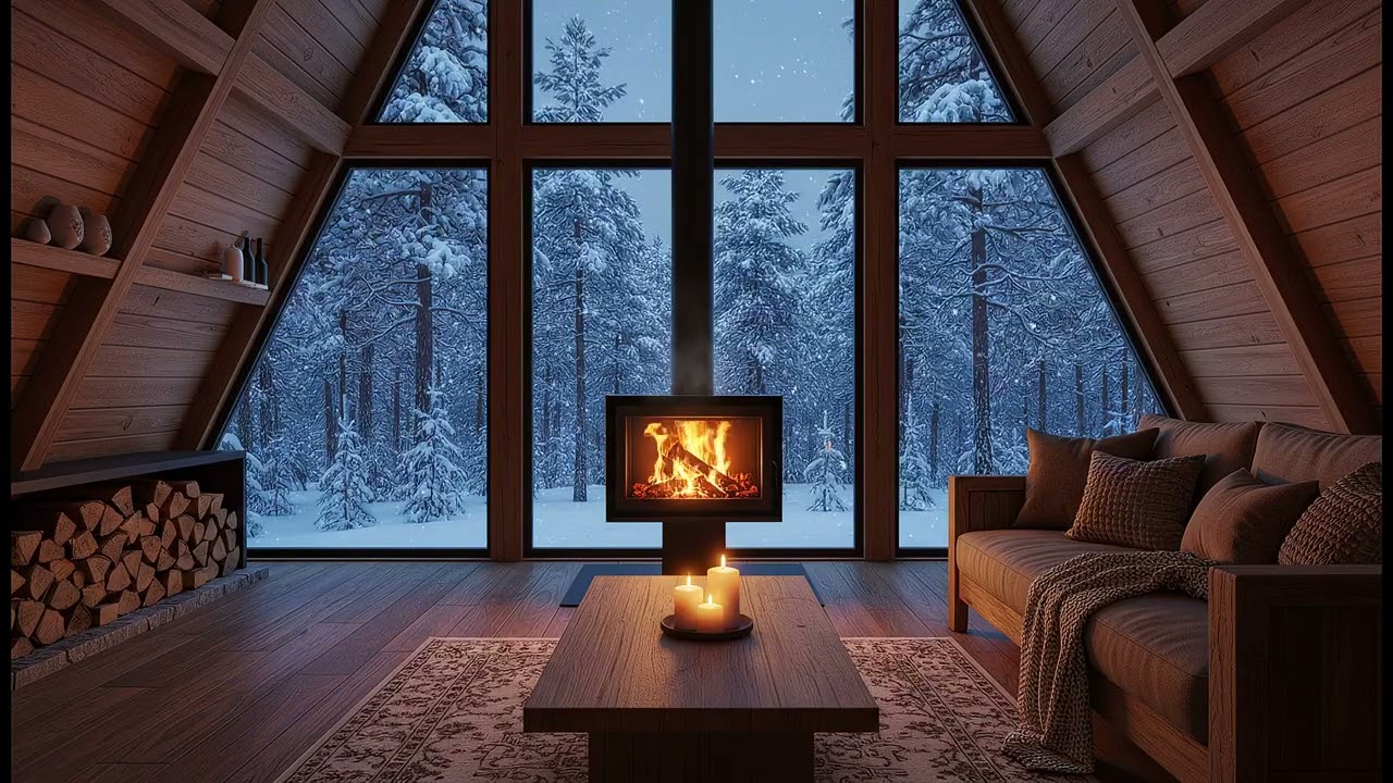 Fireplace Sounds & Cozy Cabin Music – Relaxing Night Ambience for Sleep & Study