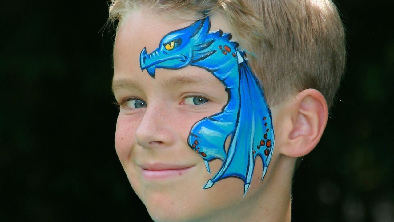 Drachen schminken - Drachengesicht Kinderschminken Vorlage & Anleitung f&uuml;r Halloween